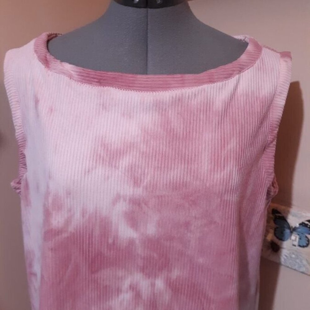 Tie dye Ribbed knit Tank Top Scoop neck Large sleeveless stretch knit t-shirt